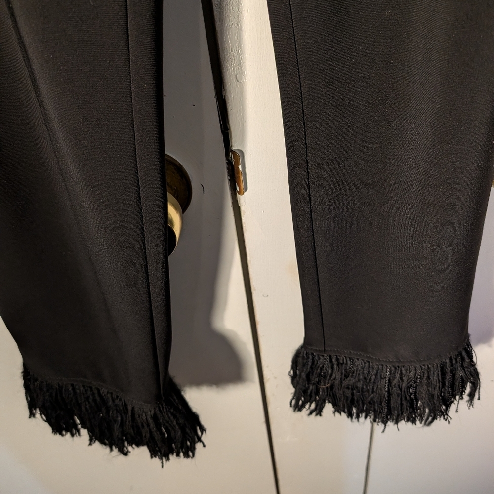 Joseph Ribkoff Elegant Black Trousers Straight Leg Flared Fringed Size 2 - Picture 4 of 6